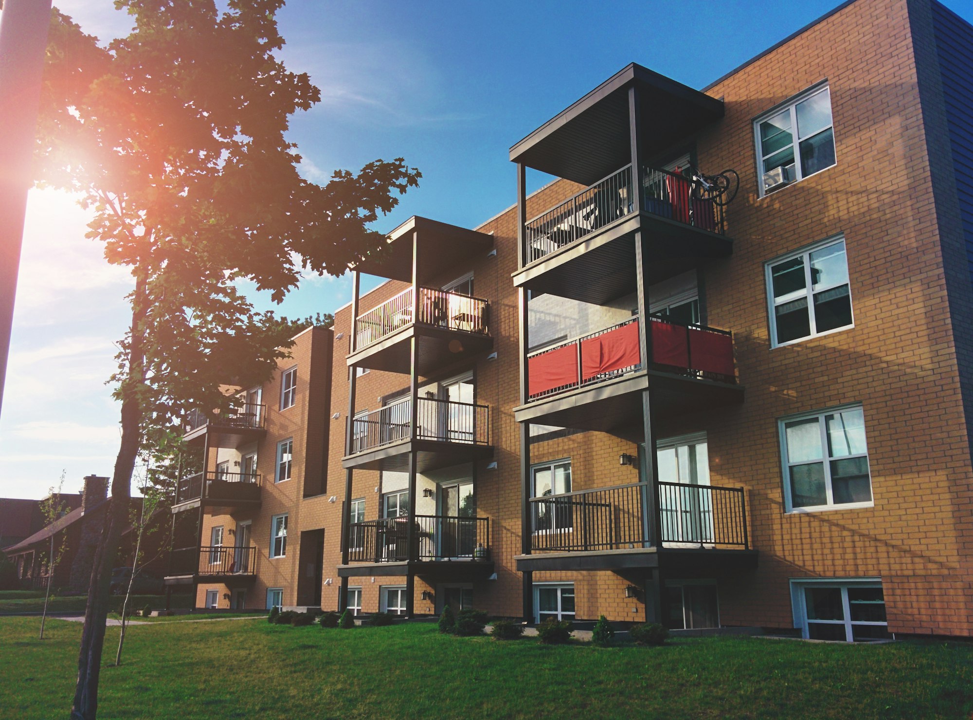 Modern multifamily apartment building with balconies